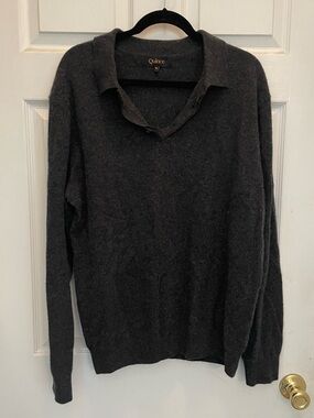 Quince Men's Cashmere Charcoal Collared Sweater